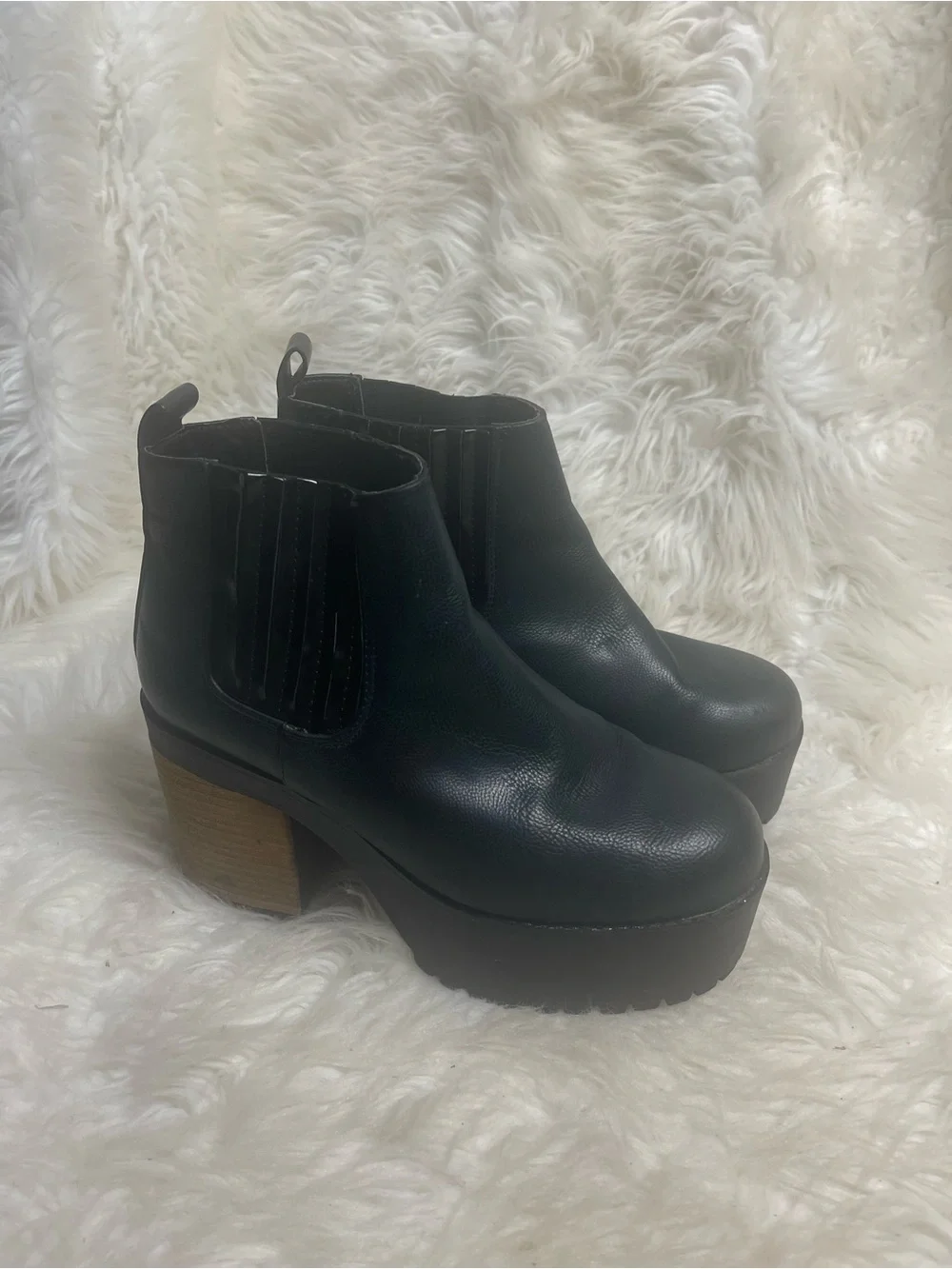 Daniel Cassin Navy Blue & Black Platform Chelsea Ankle Platform Boots EUR SZ38